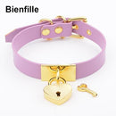 House Of Dasein Leather Collar Locket Love Heart Harajuku Bdsm Sub Slave Punk Choker - Purple With Gold