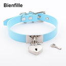 House Of Dasein Leather Collar Locket Love Heart Harajuku Bdsm Sub Slave Punk Choker - Blue With Silver