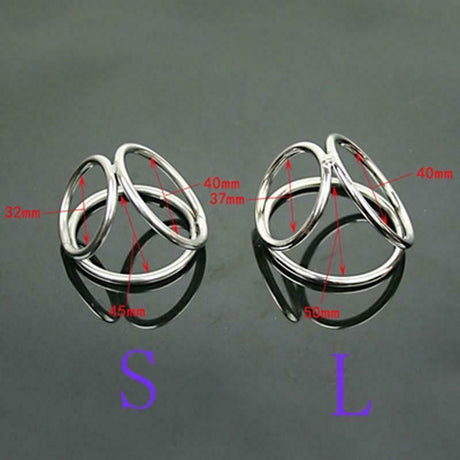 House Of Dasein Triple Stainless Steel Cock Ball Ring Chastity Device Bdsm - Silver - S