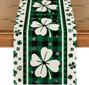 Green Clover Buffalo Plaid Shamrocks St.Patrick's Day Table Runner, Seasonal Kitchen Dining Table Decoration for Indoor Home Party 13x72 Inch