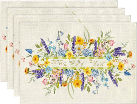 Bloom Flowers Tulip Spring Placemats Set of 4, 12x18 Inch Seasonal Table Mats for Party Kitchen Dining Decoration