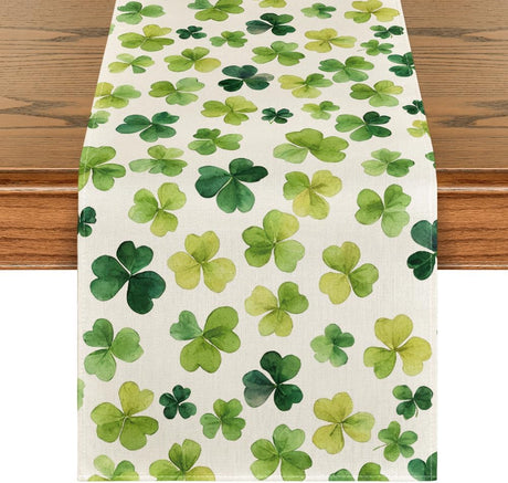 Shamrock St. Patrick's Day Table Runner, Seasonal Spring Lucky Kitchen Dining Table Decoration for Home Party Decor 13 x 72 Inch