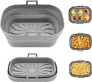 Rectangle Air Fryer Liner, Reusable Silicone Round Air Fryer Pot,Non-Stick Oil Filter Design 100% Food-Grade Kitchen Mat, 20cm Large Replacement Accessories for Air Fryer(Grey)