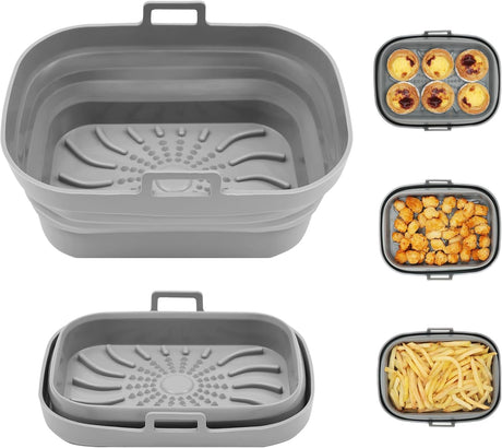 Rectangle Air Fryer Liner, Reusable Silicone Round Air Fryer Pot,Non-Stick Oil Filter Design 100% Food-Grade Kitchen Mat, 20cm Large Replacement Accessories for Air Fryer(Grey)