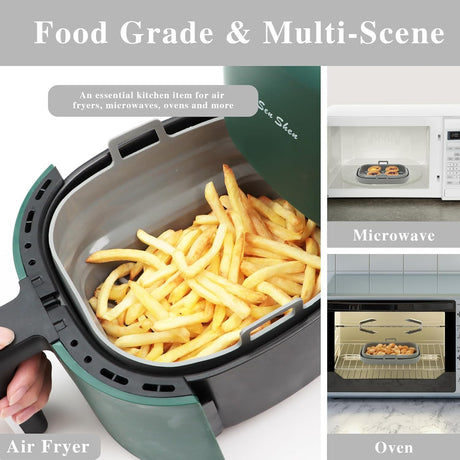 Rectangle Air Fryer Liner, Reusable Silicone Round Air Fryer Pot,Non-Stick Oil Filter Design 100% Food-Grade Kitchen Mat, 20cm Large Replacement Accessories for Air Fryer(Grey)