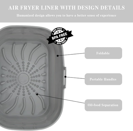 Rectangle Air Fryer Liner, Reusable Silicone Round Air Fryer Pot,Non-Stick Oil Filter Design 100% Food-Grade Kitchen Mat, 20cm Large Replacement Accessories for Air Fryer(Grey)