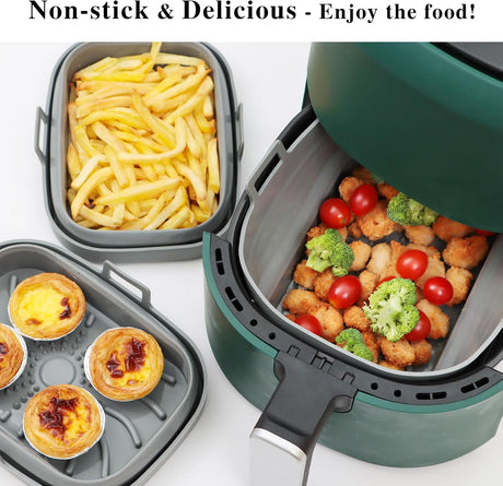 Rectangle Air Fryer Liner, Reusable Silicone Round Air Fryer Pot,Non-Stick Oil Filter Design 100% Food-Grade Kitchen Mat, 20cm Large Replacement Accessories for Air Fryer(Grey)