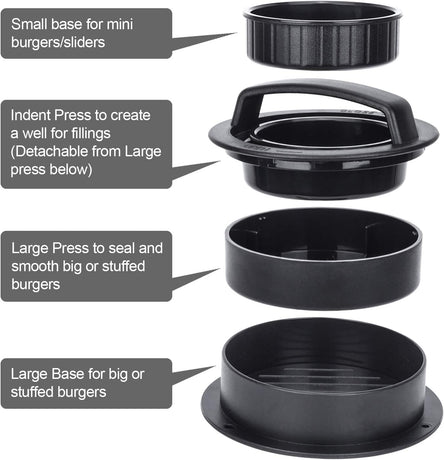 Burger Press, Hamburger Press Patty Maker With 100Pcs Hamburger Patty Paper, 3 in 1 Non Stick Patty Mold for Stuffed Burgers, Sliders, Veggie Beef Burger, Kitchen Barbecue Tool Grilling Accessories