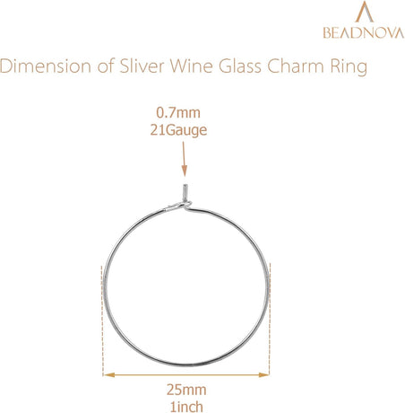 Wine Glass Charm Rings 60-120pcs Silver Plated 25mm Beading Charm Rings Wine Glass Marker for Birthday Party Wedding Festival Favor