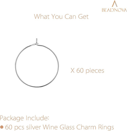 Wine Glass Charm Rings 60-120pcs Silver Plated 25mm Beading Charm Rings Wine Glass Marker for Birthday Party Wedding Festival Favor
