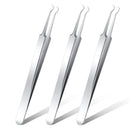 3 Pcs Blackhead Tweezer Stainless Steel Pimple Tweezers Extractor Tool for Remove Zit Whitehead Pimple Bend Curved Tweezer Skin Blackhead Remover Tools(Silver)