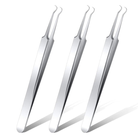 3 Pcs Blackhead Tweezer Stainless Steel Pimple Tweezers Extractor Tool for Remove Zit Whitehead Pimple Bend Curved Tweezer Skin Blackhead Remover Tools(Silver)