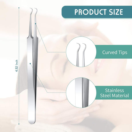 3 Pcs Blackhead Tweezer Stainless Steel Pimple Tweezers Extractor Tool for Remove Zit Whitehead Pimple Bend Curved Tweezer Skin Blackhead Remover Tools(Silver)