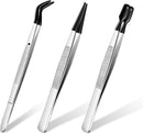 3 Pieces Tweezers with Rubber Tips PVC Coated Set Rubber Straight Flat Tip Long Bent Tweezers for Crafts Stamps Beads Jewelry Tools(Black)