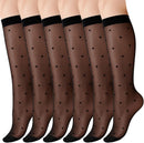 3 Pairs Women's Sheer Knee High Stockings, Black Dot Sheer Thin Socks, Stretchy Breathable Knee High Socks
