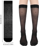 3 Pairs Women's Sheer Knee High Stockings, Black Dot Sheer Thin Socks, Stretchy Breathable Knee High Socks
