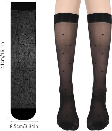 3 Pairs Women's Sheer Knee High Stockings, Black Dot Sheer Thin Socks, Stretchy Breathable Knee High Socks