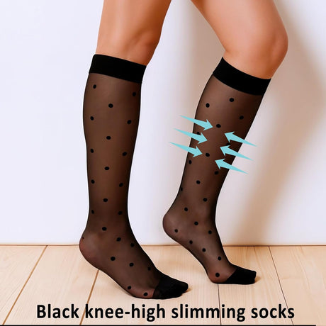 3 Pairs Women's Sheer Knee High Stockings, Black Dot Sheer Thin Socks, Stretchy Breathable Knee High Socks