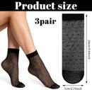 3 Pairs Women Sheer Ankle Socks, Black Polka Dot Short Stockings with Dots Patterns, Nylon Mesh Lace Breathable See Through Reinforced Toe Dress Socks for Summer Casual Elegant Wear