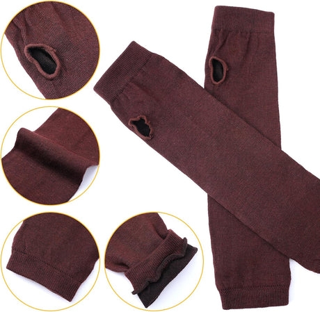 4 Pairs Arm Warmers Women Winter Long Fingerless Gloves Knit Mitten Elbow Length Gloves with Thumb Hole, Warm and Comfortable (Black, Coffee, Dark Gray, Light Gray)