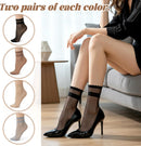 8 Pairs Womens Sheer Ruffle Socks, Ultra Thin Nude Ankle Socks, See Through Silk Nylon Stockings, Anti-Slip Invisible Elastic Short Sheer Sock for Women, Cool Breathable Summer Sock (4 Colors)