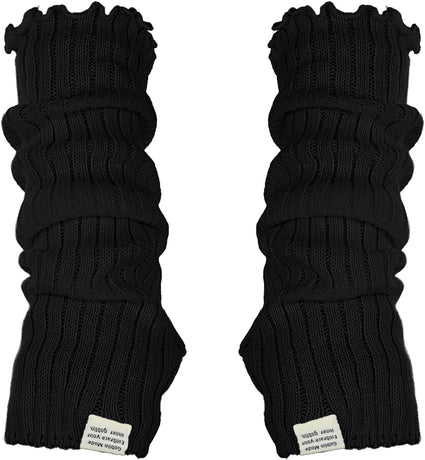 Black Arm Warmers Women Winter Long Black Cotton Fingerless Gloves Knit Mitten Elbow Length Gloves with Thumb Hole, Warm and Comfortable (Cotton)