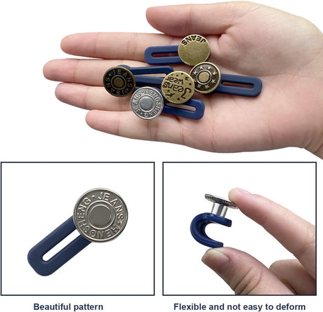 10 Pcs Expander Button for Extender Jeans Pants Collar, 5 Styles Pants Waist No Sew Instant Silicone Extender Button for Men and Women