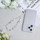 Beaded Camera Strap Wrist Cute Glass Beads Star Digital Phone Wrist Charms, Y2k Style Pearl Camera Charm Strap for Phone Case Bag Keychain Wallet(Silver-White)