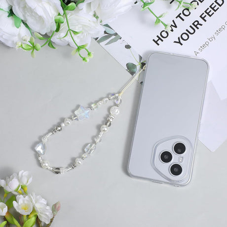 Beaded Camera Strap Wrist Cute Glass Beads Star Digital Phone Wrist Charms, Y2k Style Pearl Camera Charm Strap for Phone Case Bag Keychain Wallet(Silver-White)