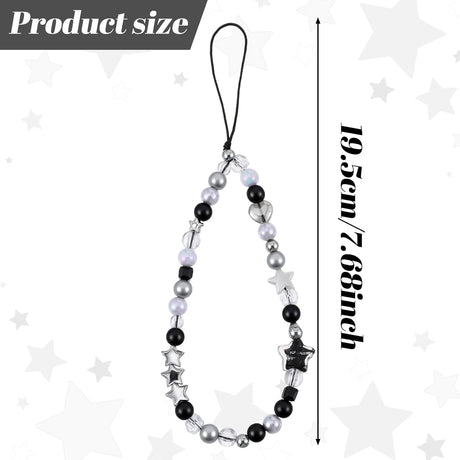 Beaded Camera Hand Strap, Cool Black Star Phone Lanyard Wrist Cute Bag Charm Digital Camera Wrist Strap for Phone Bag Keychain
