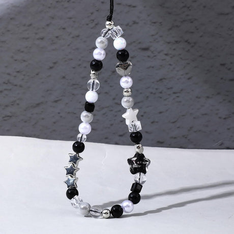 Beaded Camera Hand Strap, Cool Black Star Phone Lanyard Wrist Cute Bag Charm Digital Camera Wrist Strap for Phone Bag Keychain