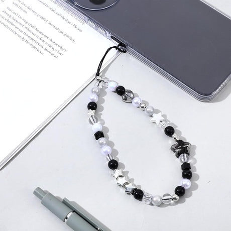 Beaded Camera Hand Strap, Cool Black Star Phone Lanyard Wrist Cute Bag Charm Digital Camera Wrist Strap for Phone Bag Keychain