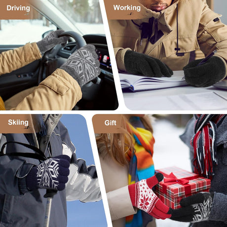 Winter Gloves for Women & Men Wool Winter Gloves Warm Thicken Fleece Touch Screen Glove for Cold Weather