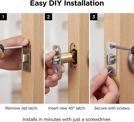 Adjustable Deadlatch 2-3/8''(60mm) or 2-3/4''(70mm), Adjustable Door Latch Entry Door Lock 45° Turning Angle Replacement Part Latch and Strike with Dust Box, Universal Smart Doors Lock Deadlatch