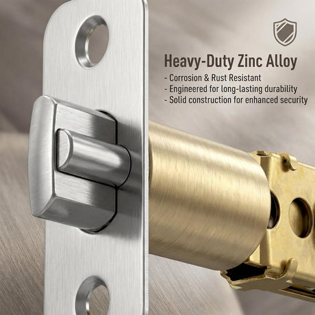 Adjustable Deadlatch 2-3/8''(60mm) or 2-3/4''(70mm), Adjustable Door Latch Entry Door Lock 45° Turning Angle Replacement Part Latch and Strike with Dust Box, Universal Smart Doors Lock Deadlatch