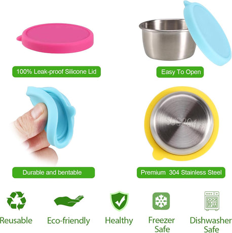 Salad Containers For Lunch To Go, 6x1.6 Oz Stainless Steel Condiment Containers With Lids, Leakproof Sauce Cups for Dipping, Salad Dressing, Meal Prep