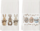 Stripe Rabbit Bunny Eggs Easter Kitchen Towels Dish Towels, 18x26 Inch Spring Decoration Hand Towels Set of 2