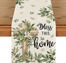 Cross Olive Leaves Spring Table Runner,Seasonal Summer Easter Kitchen Dining Table Decoration for Home Party Decor 13x72 Inch