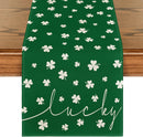 Green Lucky Shamrock St. Patrick's Day Table Runner, Seasonal Spring Holiday Kitchen Dining Table Decoration for Indoor Outdoor Home Party Decor 13 x 72 Inch