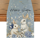 Bunny Rabbit Hydrangea Happy Easter Table Runner, Seasonal Spring Kitchen Dining Table Decoration for Home Party Decor 13x72 Inch