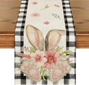 Buffalo Plaid Bunny Ear Foot Flower Easter Table Runner, Seasonal Spring Kitchen Dining Table Decoration for Home Party Decor 13x72 Inch