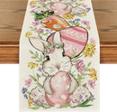 Bunny Rabbit Egg Flower Easter Table Runner, Seasonal Spring Kitchen Dining Table Decoration for Home Party Decor 13x72 Inch