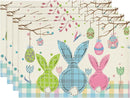 Buffalo Plaid Bunny Egg Carrot Easter Placemats Set of 4, 12x18 Inch Seasonal Spring Table Mats for Party Kitchen Dining Decoration