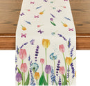Lavender Tulip Summer Table Runner, Spring Seasonal Anniversary Holiday Kitchen Dining Table Decoration for Indoor Outdoor Home Party Decor 13 x 72 Inch