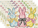 Bunny Rabbits Eggs Easter Placemats Set of 4, 12x18 Inch Floral Bow Seasonal Spring Holiday Table Mats for Party Kitchen Dining Decoration
