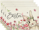 Floral Bunny Rabbit Easter Placemats Set of 4, 12x18 Inch Seasonal Spring Table Mats for Party Kitchen Dining Decoration