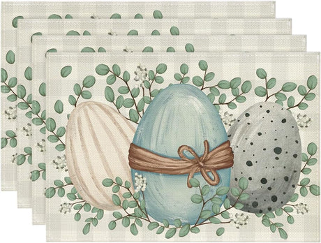 Eucalyptus Eggs Easter Placemats Set of 4, 12x18 Inch Spring Seasonal Table Mats for Party Kitchen Dining Decoration