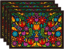 Mexican Cinco De Mayo Placemats for Dining Table, 12 x 18 Inch Floral Fiesta Dia De Los Muertos Decoration Washable Table Mats Set of 4