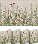 Wildflower Vinyl Placemats Set of 4, Washable Non-Slip Plastic PVC Table Mats for Spring Party Kitchen Dining Decor, 12x18 Inch