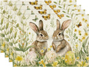 Egg Bunny Rabbit Butterfly Floral Easter Placemats Set of 4, 12x18 Inch Spring Table Mats for Outdoor Home Party Kitchen Dining Decor